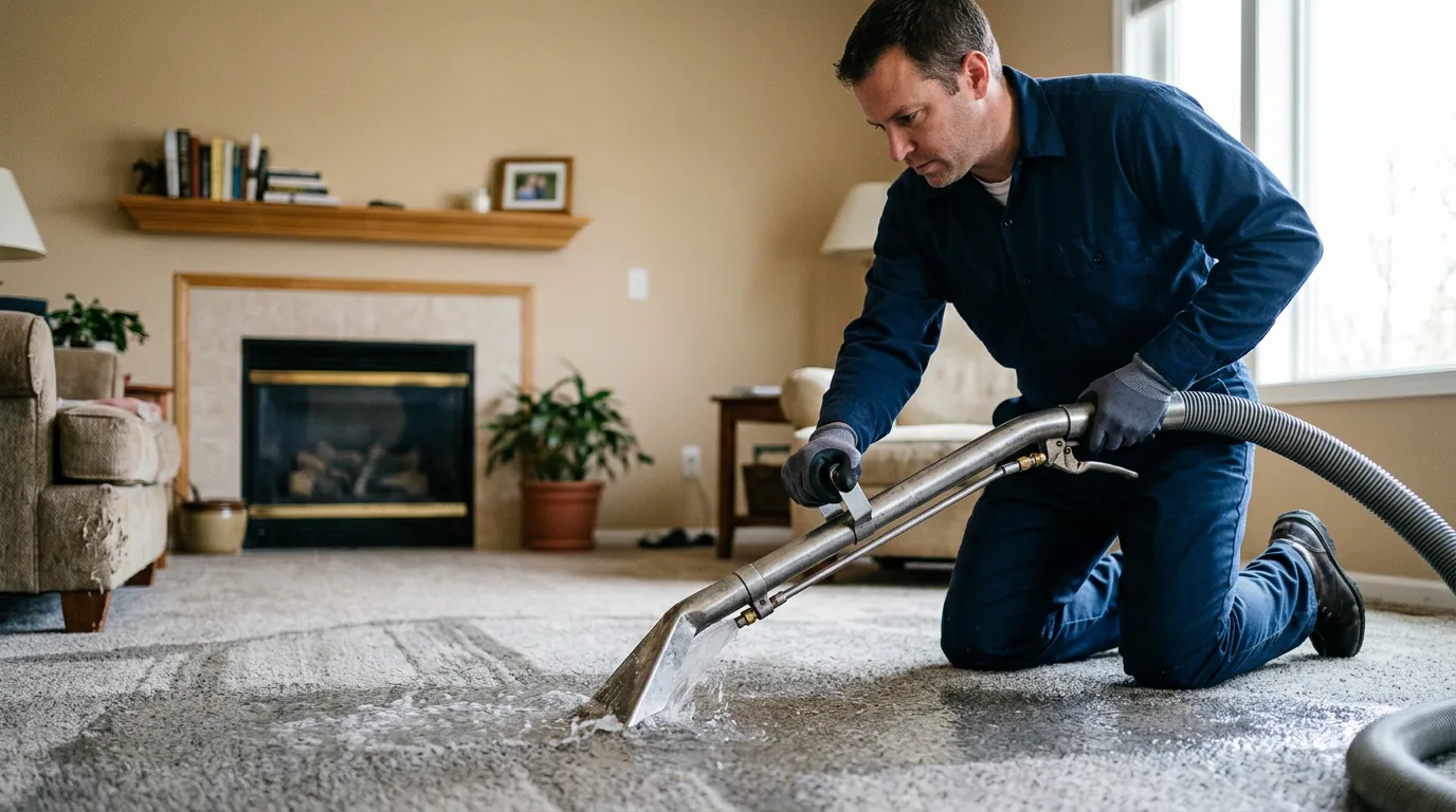 Water damage restoration technician working near Bellevue, TX